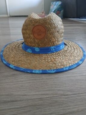 Straw Tommy Bahama Boy Hat with Blue Pineapple Trim